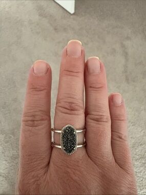 Kendra Scott Silver Double-Band Ring with Black Druzy